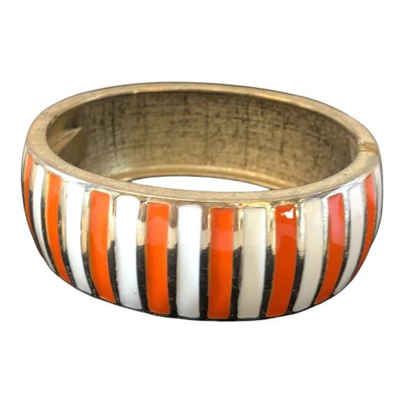 Vintage Orange Ivory Gold Stripe Clamper Bracelet - Picture 6 of 6